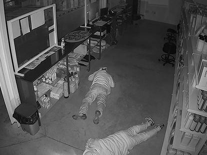 Grabación de una cámara de seguridad facilitada por la Guardia Civil en la que aparecen los autores de un robo en una empresa de productos agrícolas.