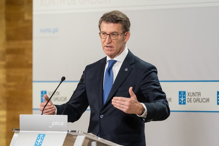 The president of the Xunta, Alberto Núñez Feijóo, at a press conference.