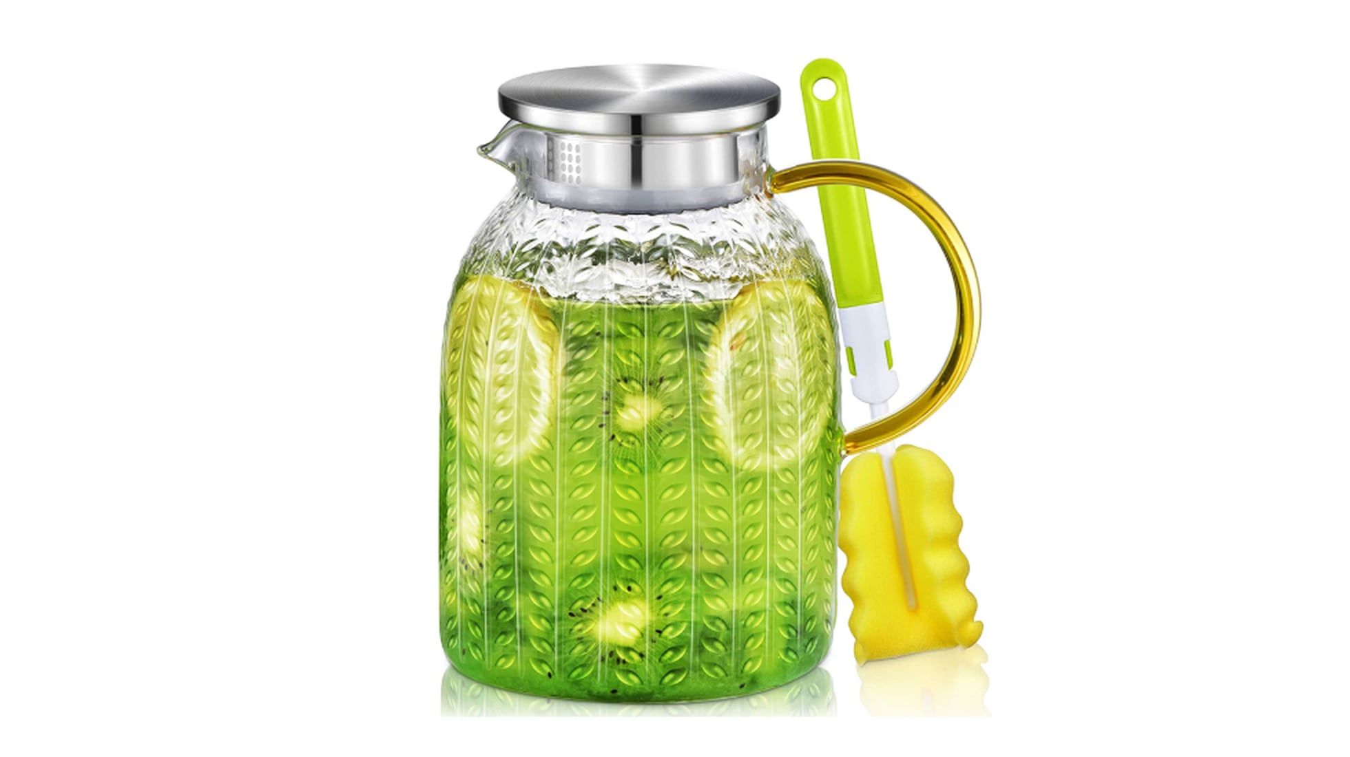  Jarra de agua de vidrio, jarra de agua resistente al calor,  tapa de acero inoxidable para hervir agua, té, jugo de frutas, botella de  vidrio, jarra de agua (color : 1