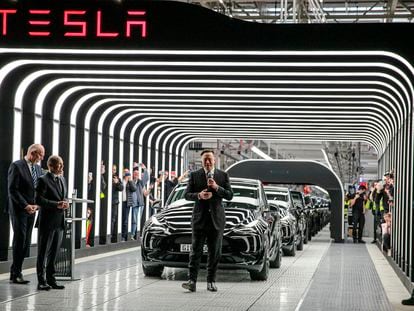 Elon Musk, fundador de Tesla, en la inauguración de una planta en Alemania.