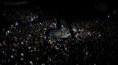 El candidato Bernie Sanders en Iowa City.