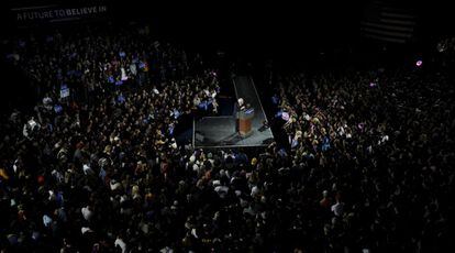 El candidato Bernie Sanders en Iowa City. 