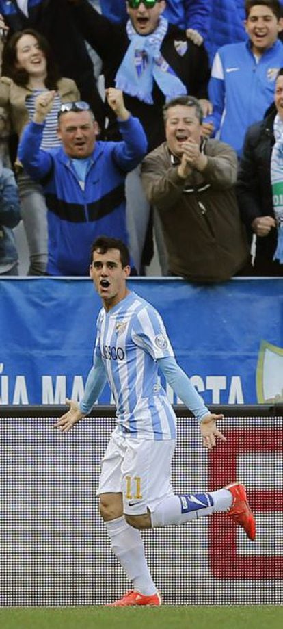 Juanmi celebra su gol al Córdoba