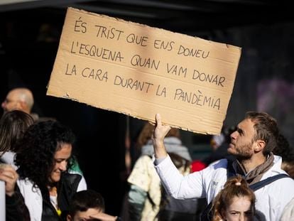 Protesta del colectivo de enfermeras, este sábado, en Barcelona.