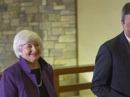 Janet Yellen y Mario Draghi en el encuentro de Jackson Hole de agosto de 2014.