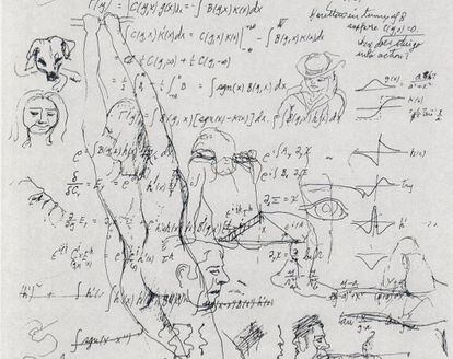 Ecuaciones y dibujos de Richard Feynman.