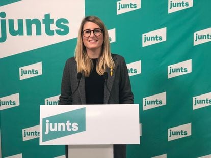 La portavoz de Junts, Elsa Artadi, durante la rueda de prensa del pasado lunes