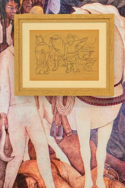 Boceto de Diego Rivera expuesto en la galería madrileña Arte 92.
