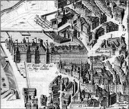 Plano de 1662 de Madrid en el que se ve el Palacio Real de los Austrias según el plano de G. Witt.
