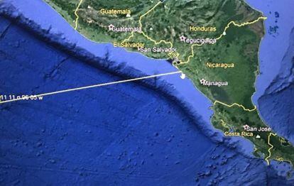 Mapa facilitado por Estados Unidos de la posible trayectoria del tsunami.