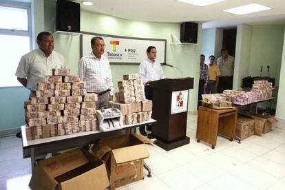 El dinero decomisado presentado este miércoles