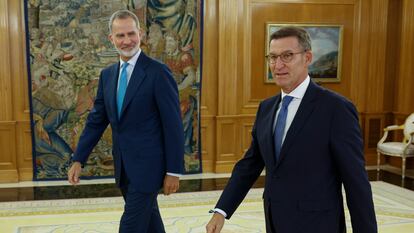 El rey Felipe VI recibe al líder del PP, Alberto Núñez Feijóo, en la última de sus siete entrevistas con dirigentes políticos