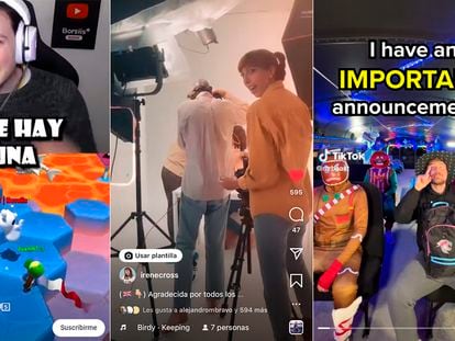 Tres ejemplos de vídeos verticales de las cuentas de YouTube Shorts de Borsiis, Instagram Reels de Irene Cruz y TikTok de Mr. Beast.