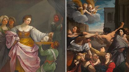 A la izquierda, 'Salomé con la cabeza de san Juan Bautista' y a la derecha, 'La matanza de los inocentes', ambos cuadros de Guido Reni.