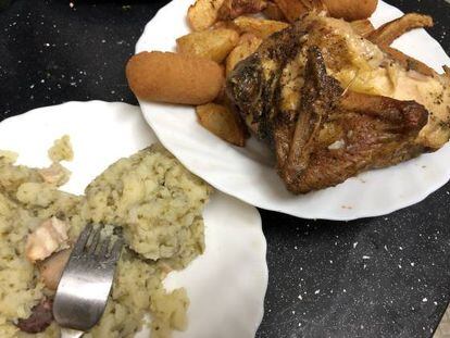 Pollo, trinxat, patatas y croquetas