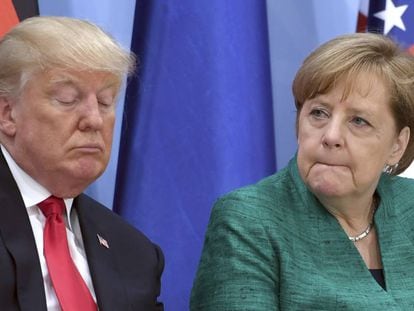 El presidente de EE UU, Donald Trump, y la canciler de Alemania, Angela Merkel, en el G20 en Hamburgo. (Patrik Stollarz/Pool Photo via AP)
