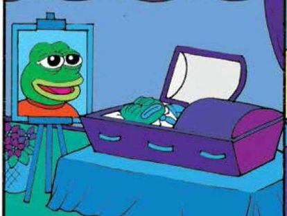 El funeral de la Rana Pepe en la &uacute;ltima tira de su autor. 