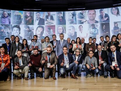 Foto de familia tras la ceremonia de entrega de premios, este jueves en Madrid.