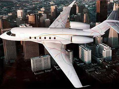 Un avión de negocios fabricado por la canadiense Bombardier sobrevuela Taiwan.