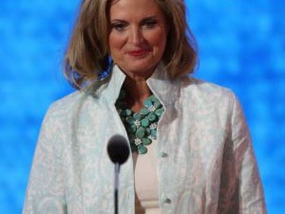 Ann Romney durante el ensayo de su discurso.