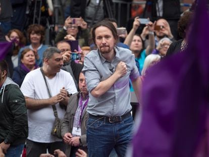 Pablo Iglesias, en una concentración de Podemos en el Reina Sofía en 2019.
