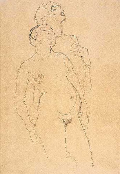 <i>Pareja de amantes</i> (1917-1918), lápiz sobre papel, de Gustav Klimt.