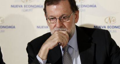 Rajoy, esta mañana en un desayuno informativo.