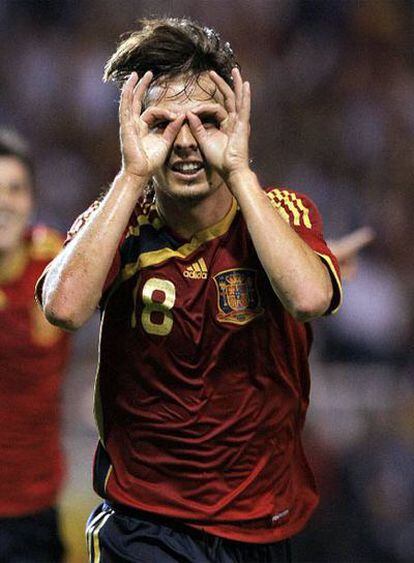 Silva celebra uno de sus goles a Bélgica.