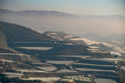 Invernaderos en los montes a las afueras de El Ejido.