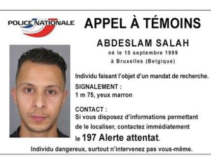 La ficha en la que la policía de Francia pide información sobre Abdeslam.