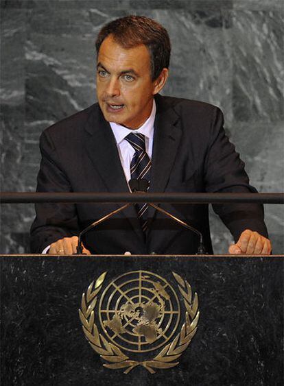Zapatero, durante su discurso ante la Asamblea General de Naciones Unidas en Nueva York.