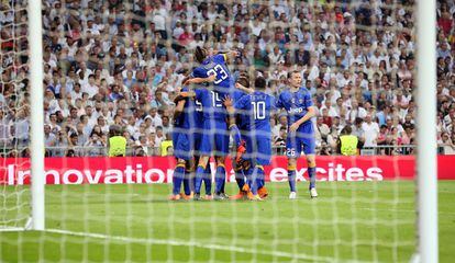 Los jugadores del Juventus celebran el gol de Morata