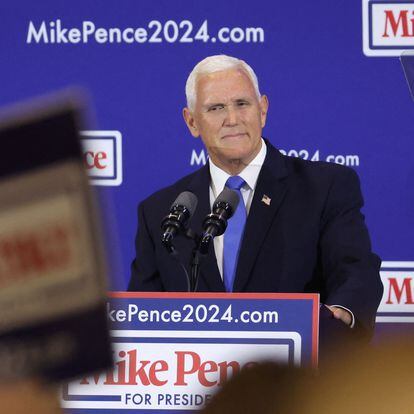 El exvicepresidente Mike Pence anuncia su intención de buscar la nominación republicana a la presidencia, junio de 2023 en Ankeny, Iowa.