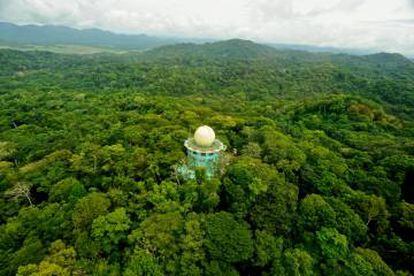 Torre para la observación de aves en un 'ecolodge' del parque nacional de Soberanía, en Panamá.