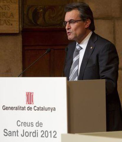 El presidente de la Generalitat, Artur Mas, durante el acto de entrega de la Creu de Sant Jordi.