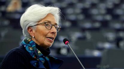 La presidenta del Banco Central Europeo, Christine Lagarde, este miércoles en el Parlamento Europeo.