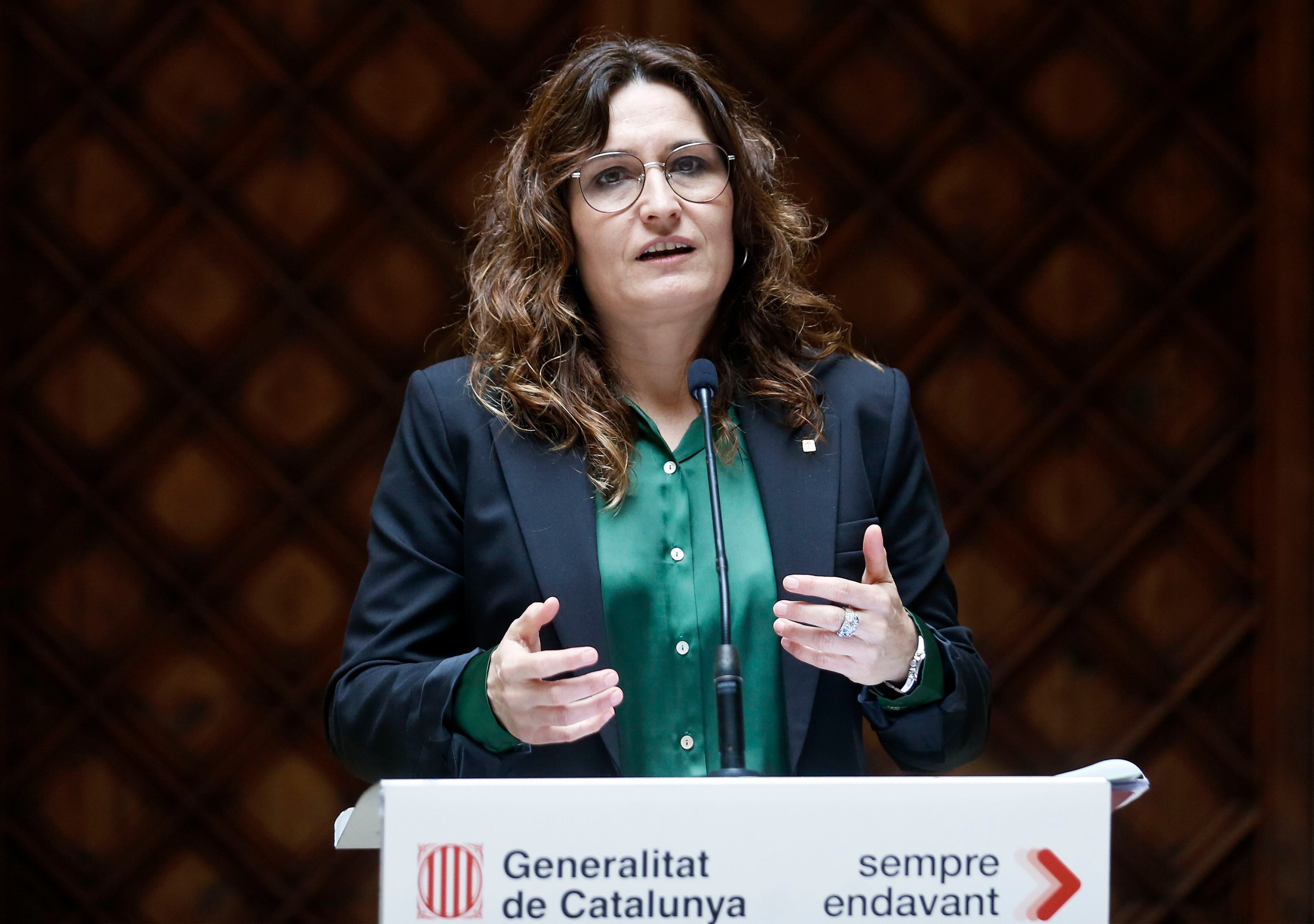 La vicepresidenta de la Generalitat, Laura Vilagrà, durante su  comparecencia en el Palau de la Generalitat.