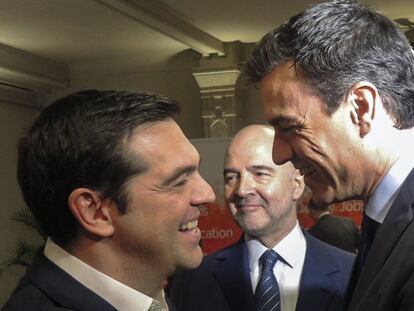 Tsipras y S&aacute;nchez, el jueves en Bruselas. 