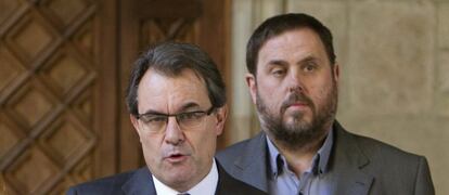 El presidente de la Generalitat, Artur Mas, y el l&iacute;der de ERC, Oriol Junqueras.