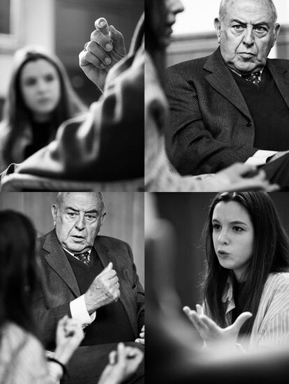 Marina y Genovart, en varios momentos de su conversación.