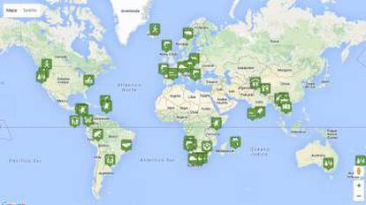 Mapa mundi con los proyectos de voluntariado que ofrece la web WorkingAbroad.