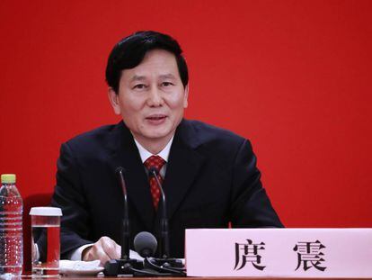 El portavoz del XIX Congreso del Partido Comunista (PCCh), Tuo Zhen, este martes en Pek&iacute;n.