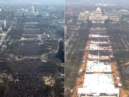 A la izquierda la toma de posesión de Obama en 2009 y a la derecha la de Trump de este viernes.