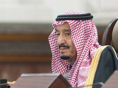El rey de Arabia Saudí Salmán este miércoles en la sesión de apertura del Consejo Consultivo de la Shura en Riad.