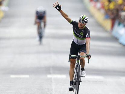 Edvald Boasson Hagen celebra su victoria en la 19ª etapa del Tour.