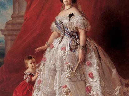 <b><i>Retrato de Isabel II con la princesa de Asturias, Isabel, niña,</b></i> de Franz Xavier Winterhalter (Palacio Real).