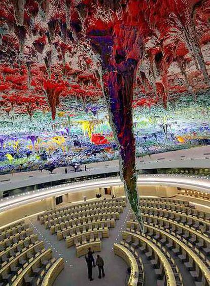 La sala de Derechos Humanos de la ONU, con la cúpula de Barceló, ayer en Ginebra.