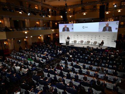 Josep Borrell durante su intervención en la Conferencia de Seguridad de Múnich, este domingo.
