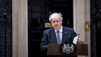 Boris Johnson durante su comparecencia a las puertas del 10 de Downing Street, el 7 de julio de 2022.