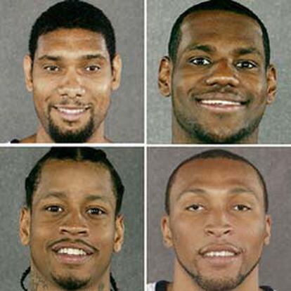 De izquierda a derecha y desde arriba, Tim Duncan, Lebron James, Allen Iverson y Shawn Marion.